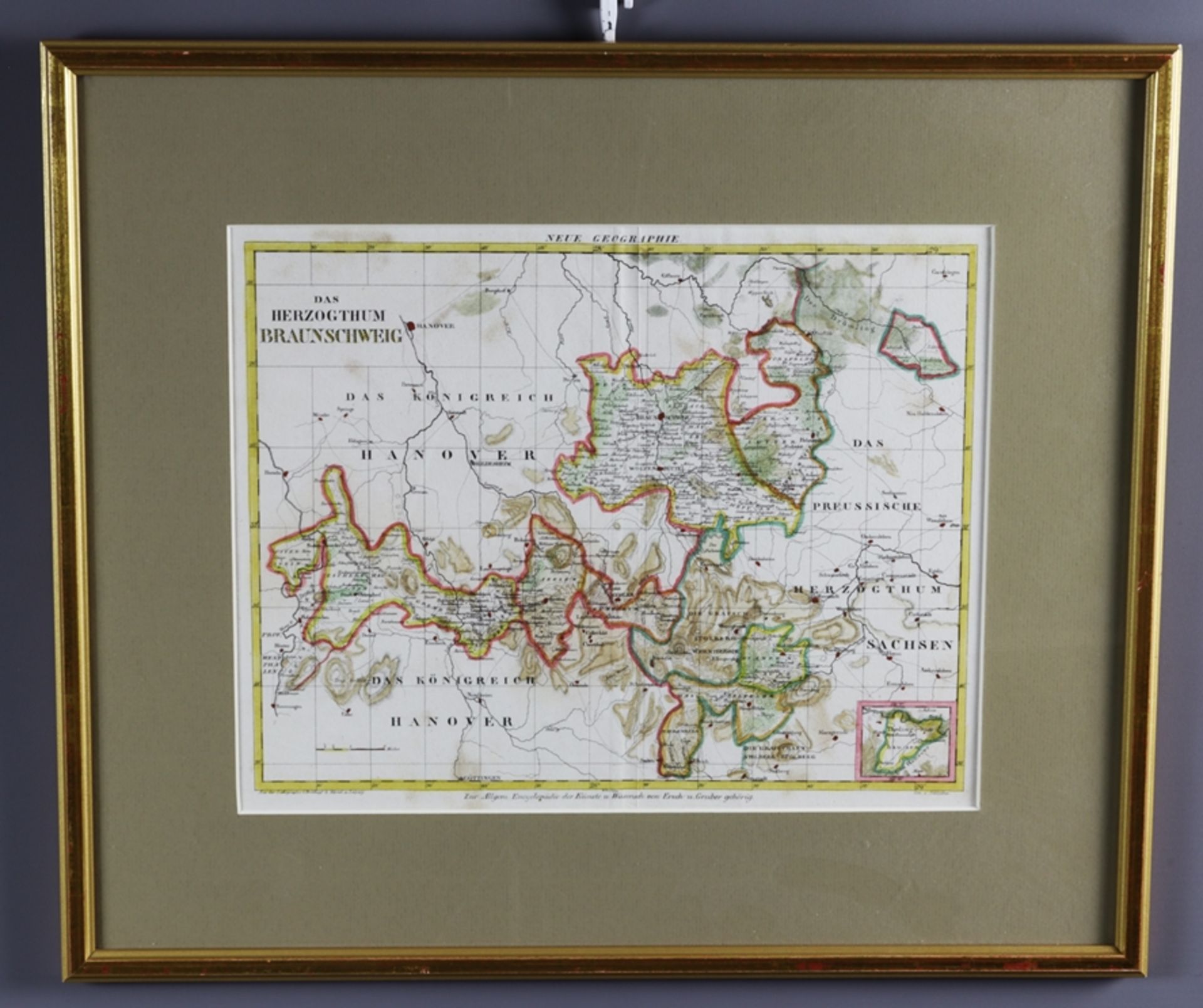 Kolorierter Stich des 18. Jh., Karte Herzogtum Braunschweig