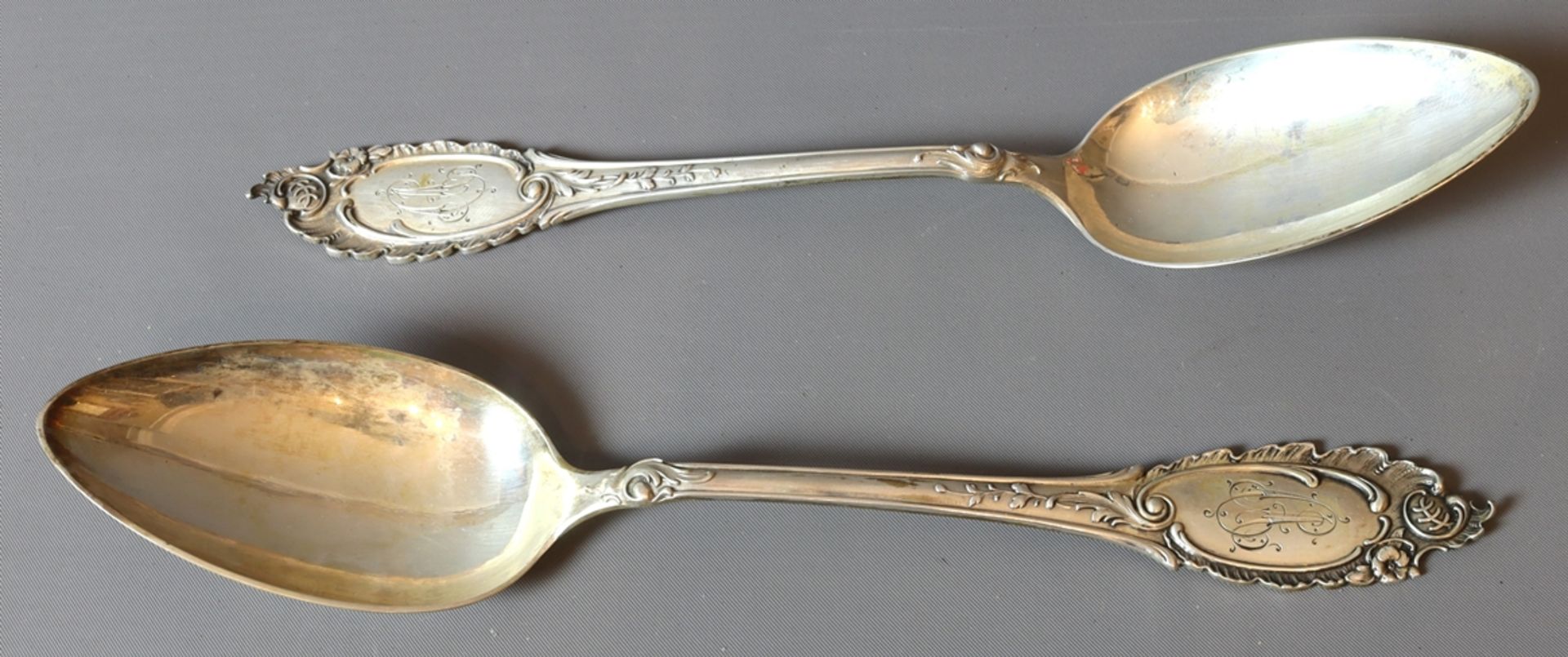 Set of 6 silver dinner spoons, Historicism circa 1880, German - Image 2 of 3