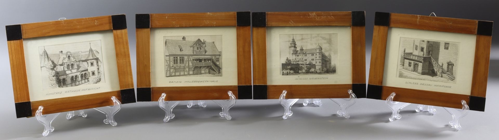 Four steel engravings, different views of the town 20th century.  