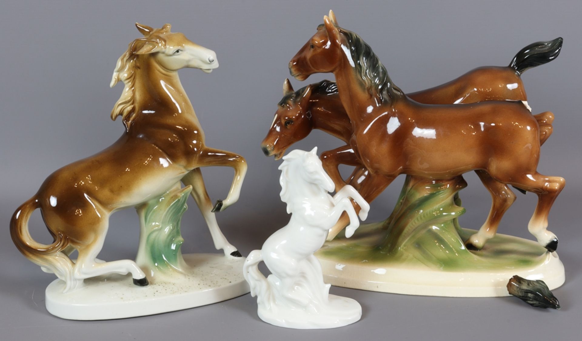 Lot of three horse figures, 30s - 50s, German