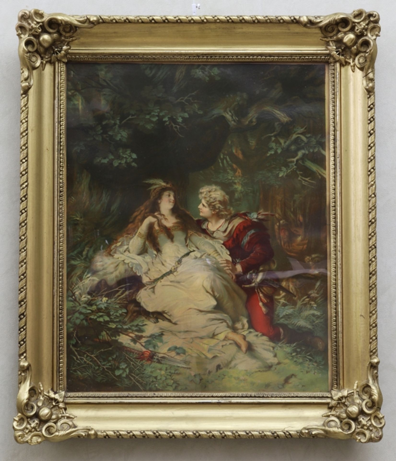 Colour lithograph, Baroque lovers, mid 19th century - Image 2 of 2