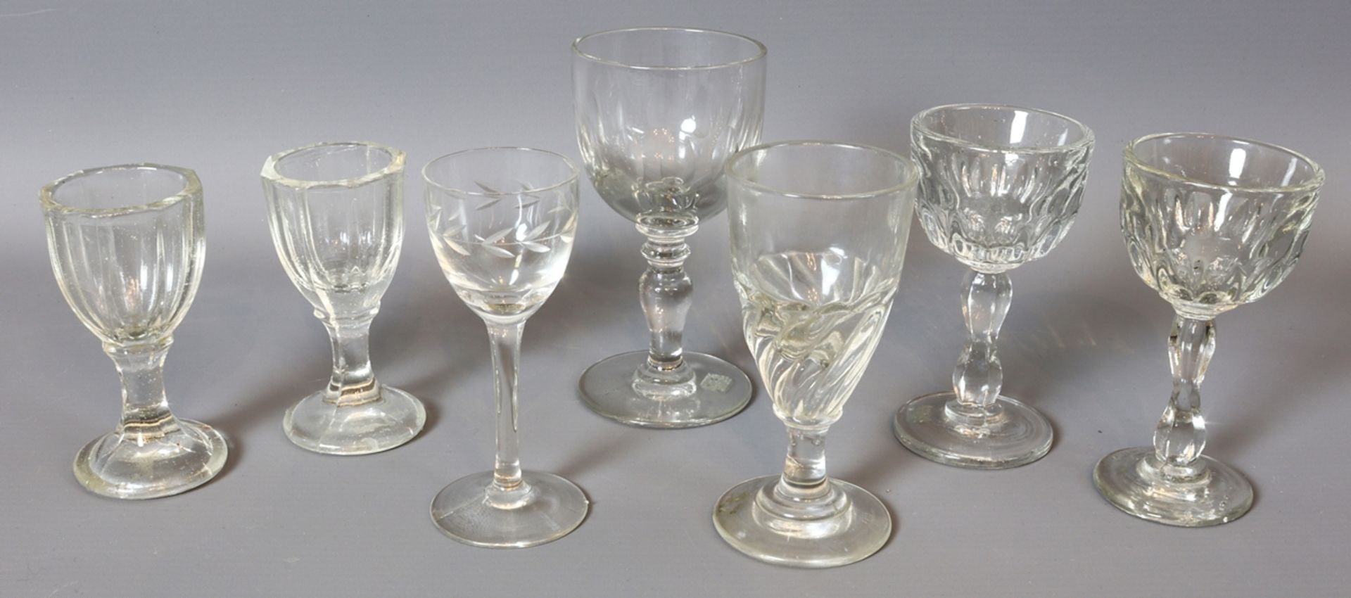 Collection - seven schnapps glasses/pub glasses late 19th/early 20th c., German