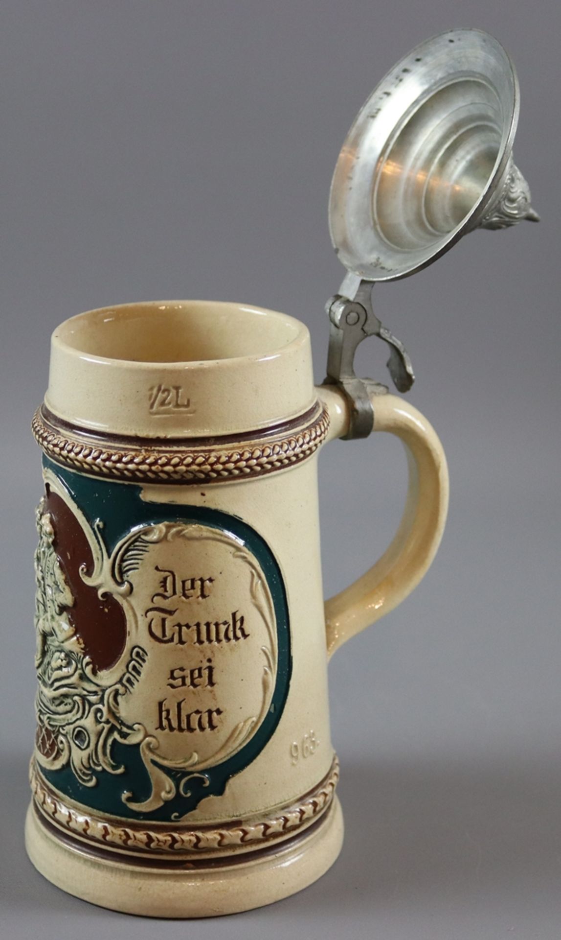 Four Historism beer mugs with pewter lids, early 20th cent, German - Image 4 of 16