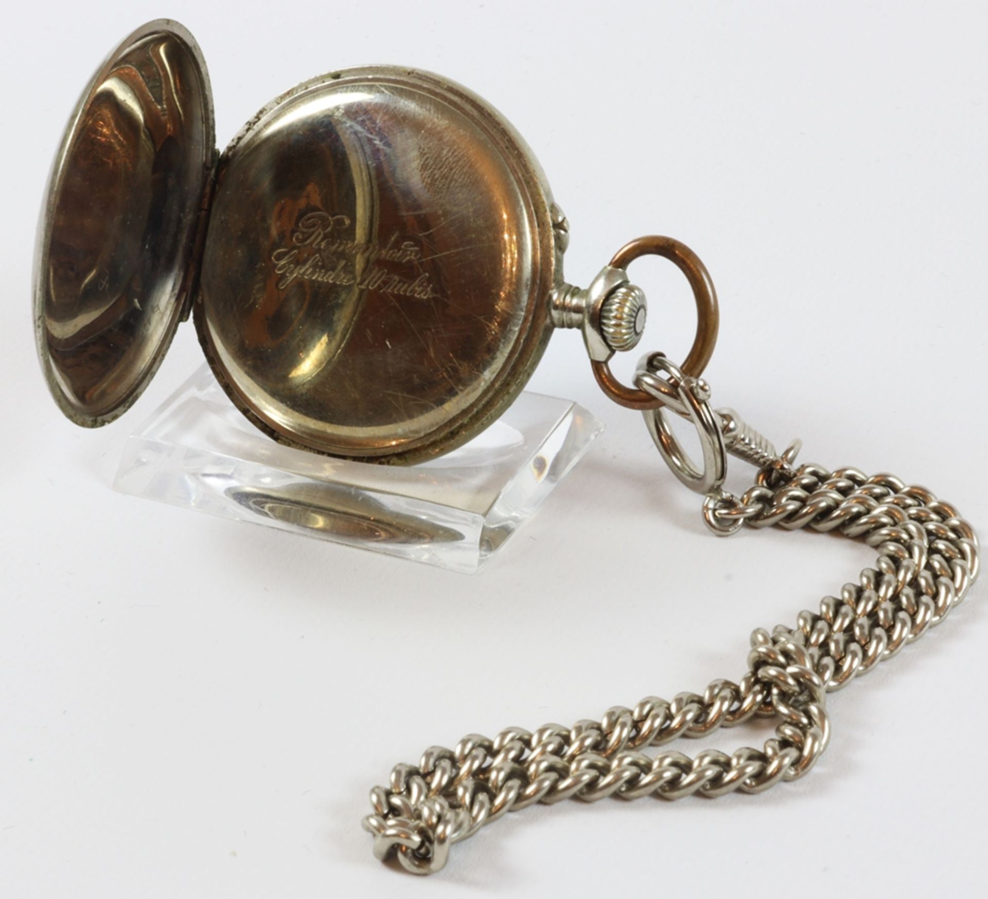Silver gentleman's pocket watch with chain, historicism 1900 - 1920, German - Image 2 of 4