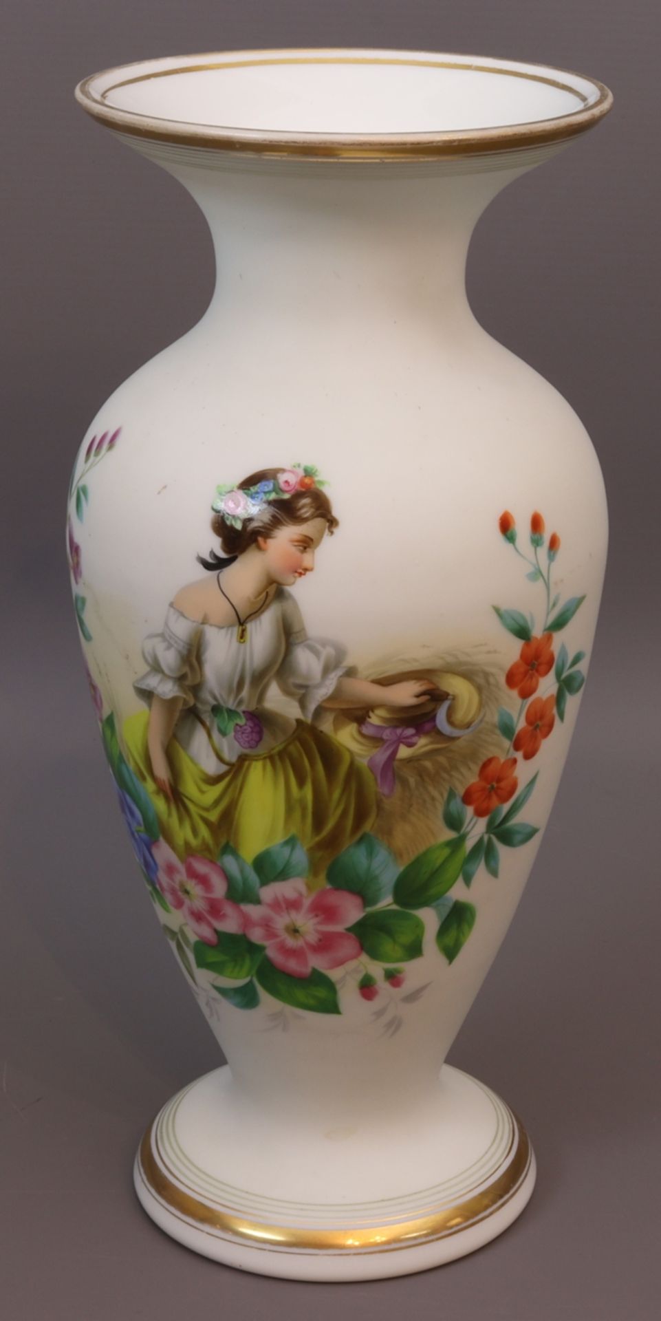 Pair of milk glass Biedermeier vases, Bohemia first half of the 19th century. - Image 2 of 5