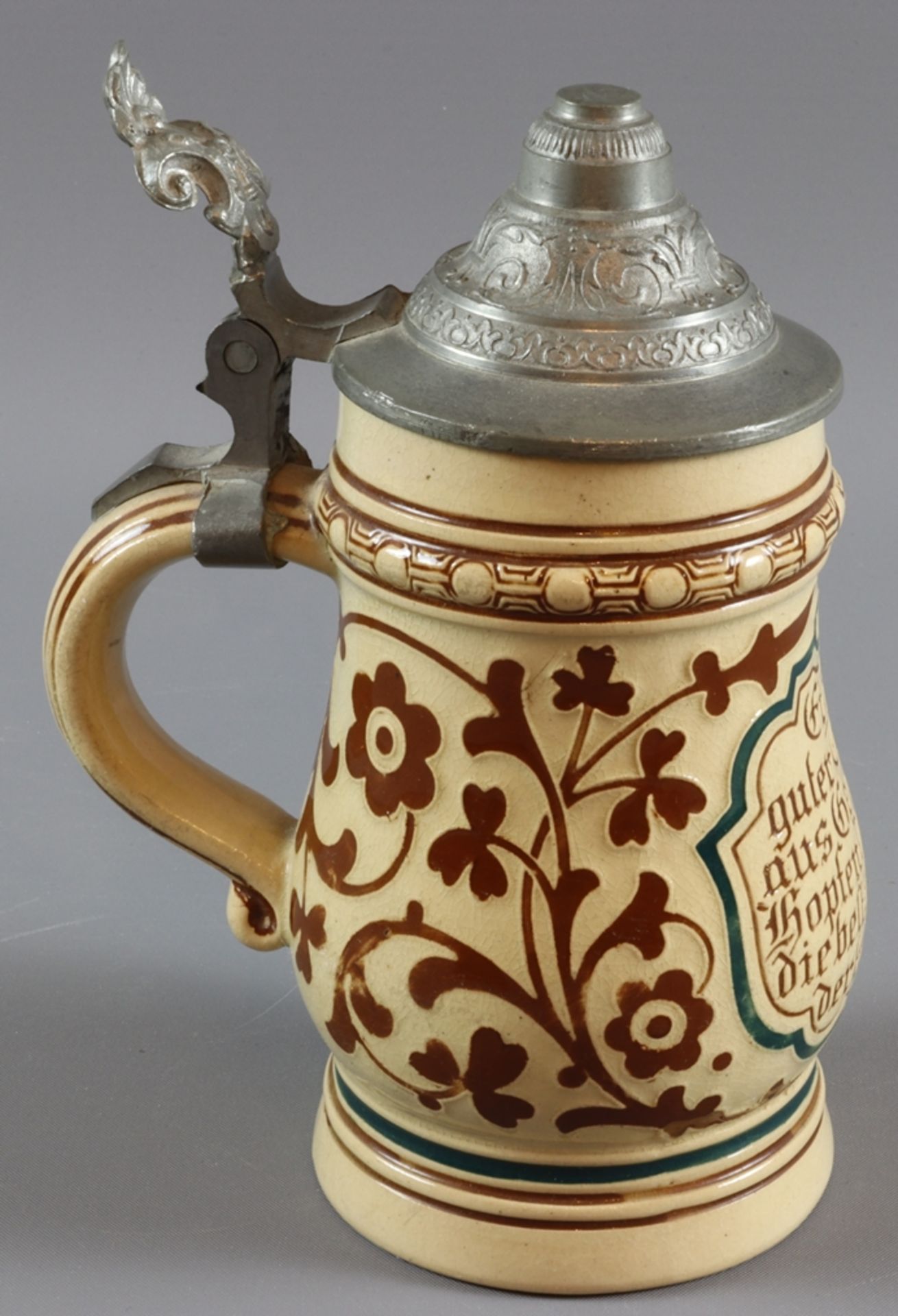 Four Historism beer mugs with pewter lids, early 20th cent, German - Image 13 of 16