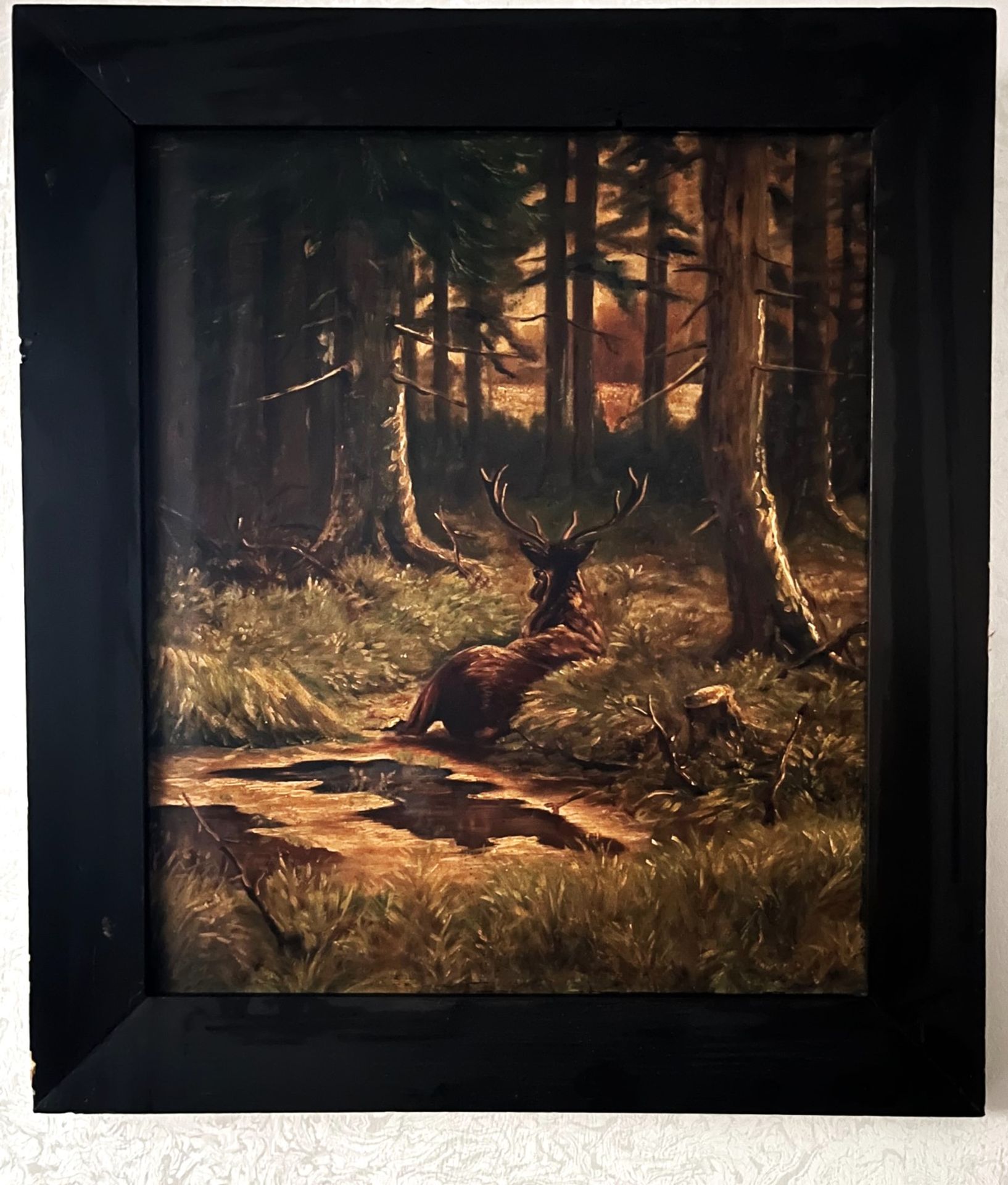 German hunting painter of the 20th century, Lying stag - Image 2 of 2