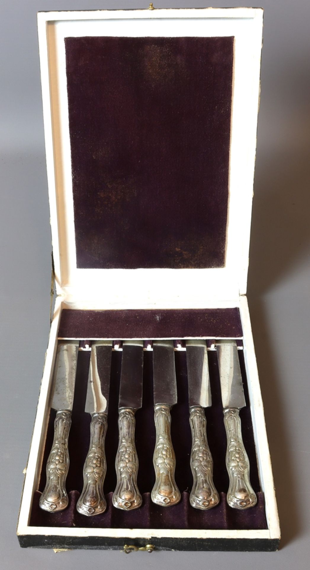 6 silver fruit knives, Historism circa 1880-1900, German