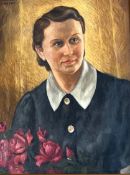 Hans Castor 1890-1976,  Porträt einer jungen Dame mit Blumen