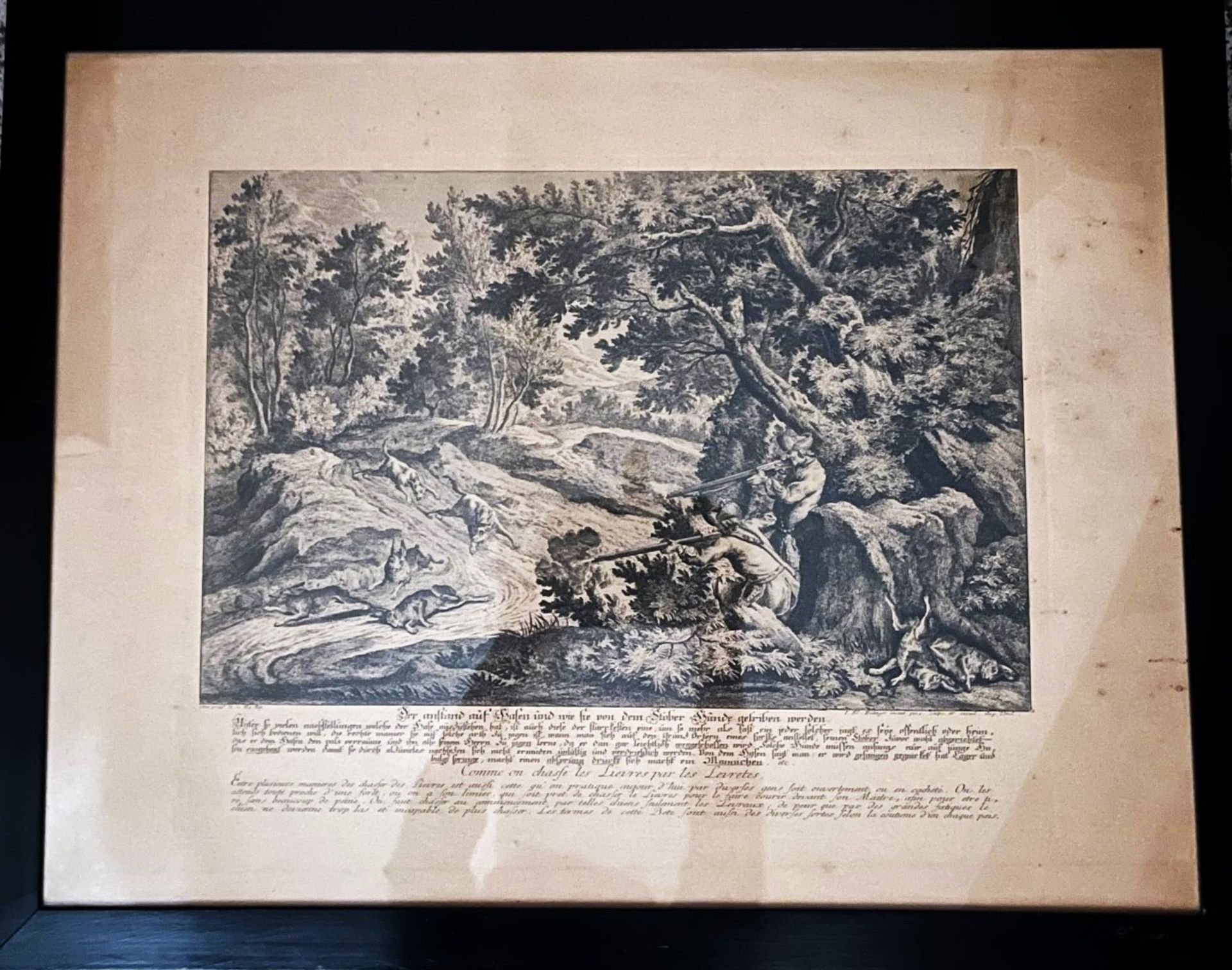 Copper engraving, Ridinger hunting scene, 18th century, German - Image 2 of 2