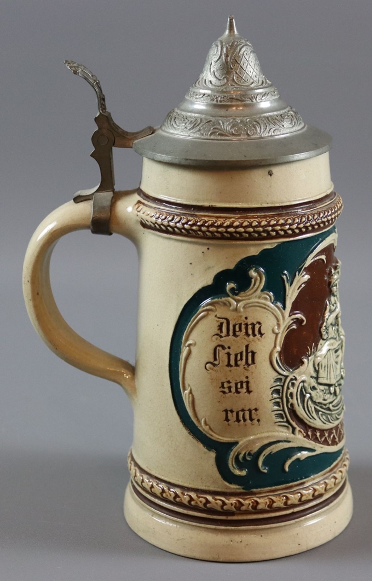 Four Historism beer mugs with pewter lids, early 20th cent, German - Image 2 of 16