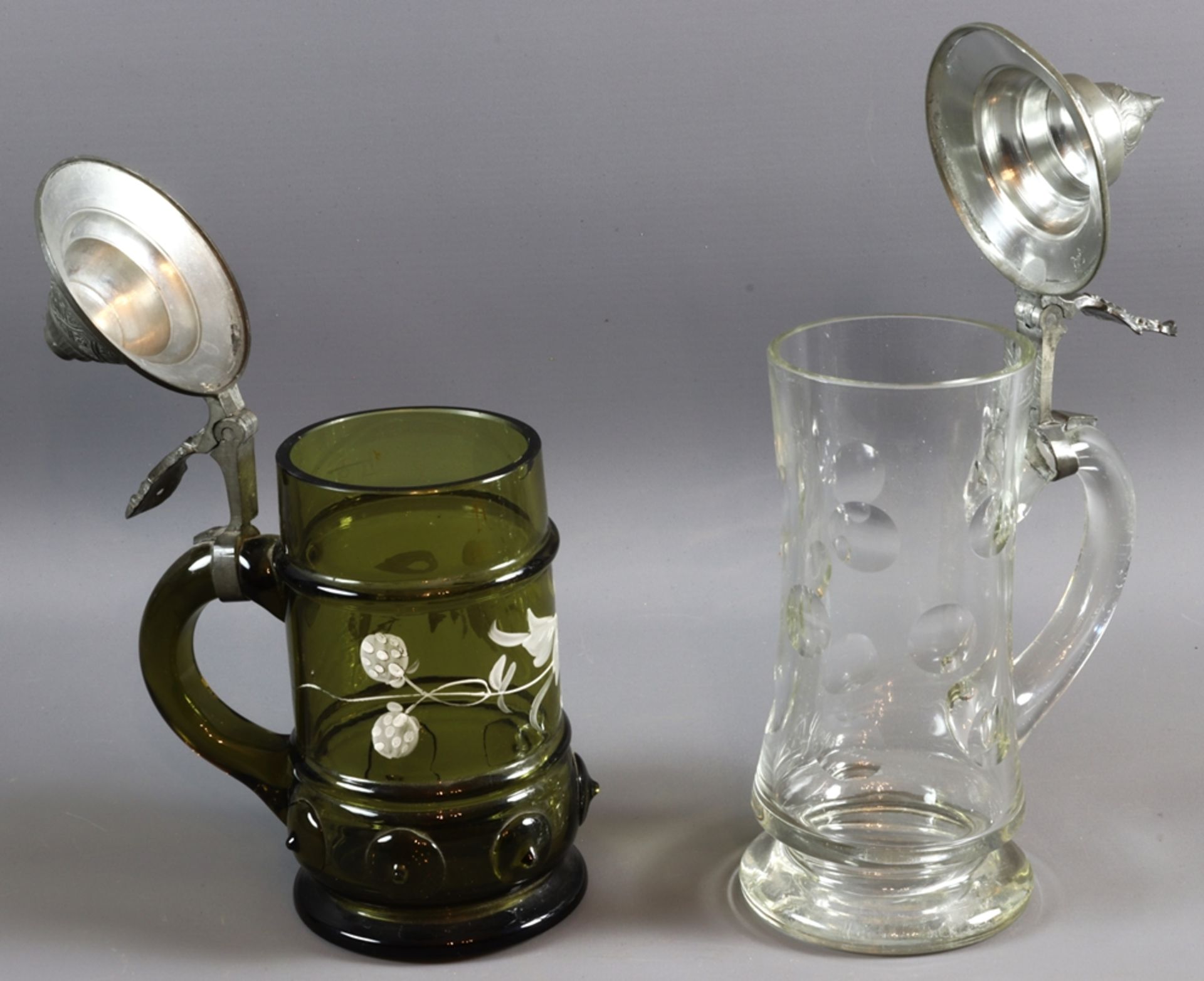 Five glass jugs of various types, Historicism circa 1890 - 1920, German - Image 2 of 7