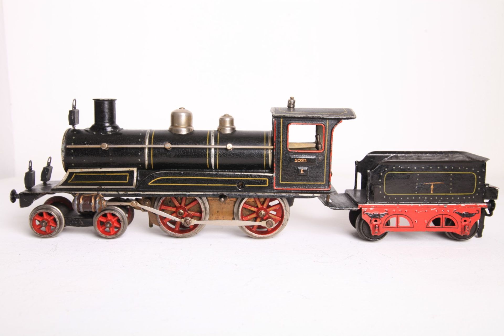 Märklin S 1, E1021 um 1906 Dampflok mit Tender, Uhrwerk intakt. L49cm Z2 - Bild 2 aus 2