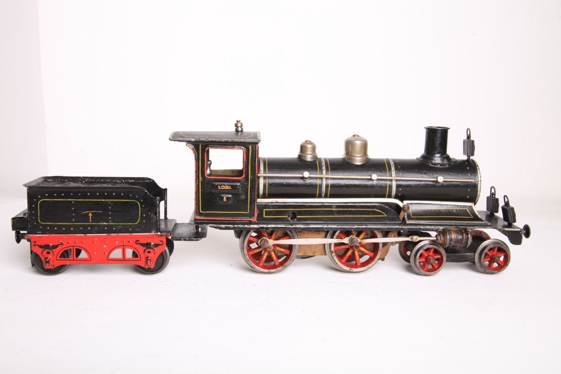 Märklin S 1, E1021 um 1906 Dampflok mit Tender, Uhrwerk intakt. L49cm Z2