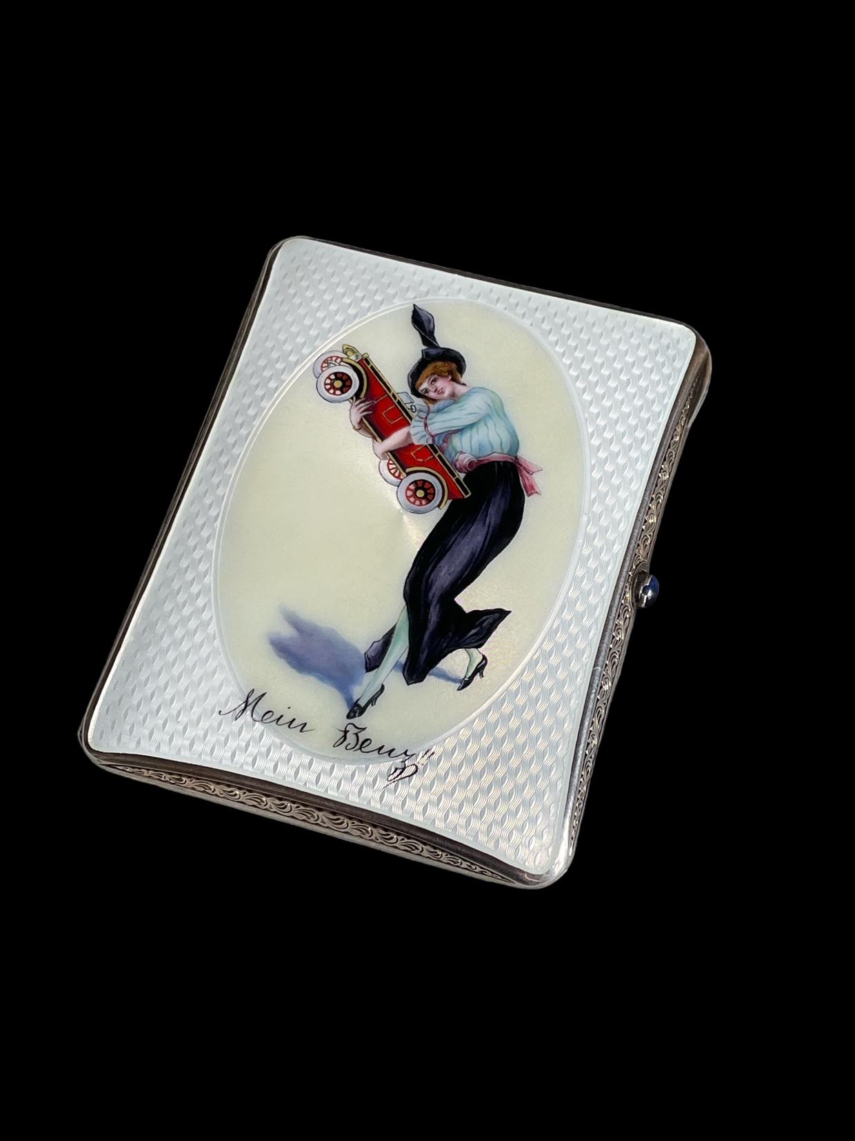 Cigarette case "My Benz!!" (c. 1920/25)Sterling silver 935 case; gilded inside; on the front with - Image 2 of 7