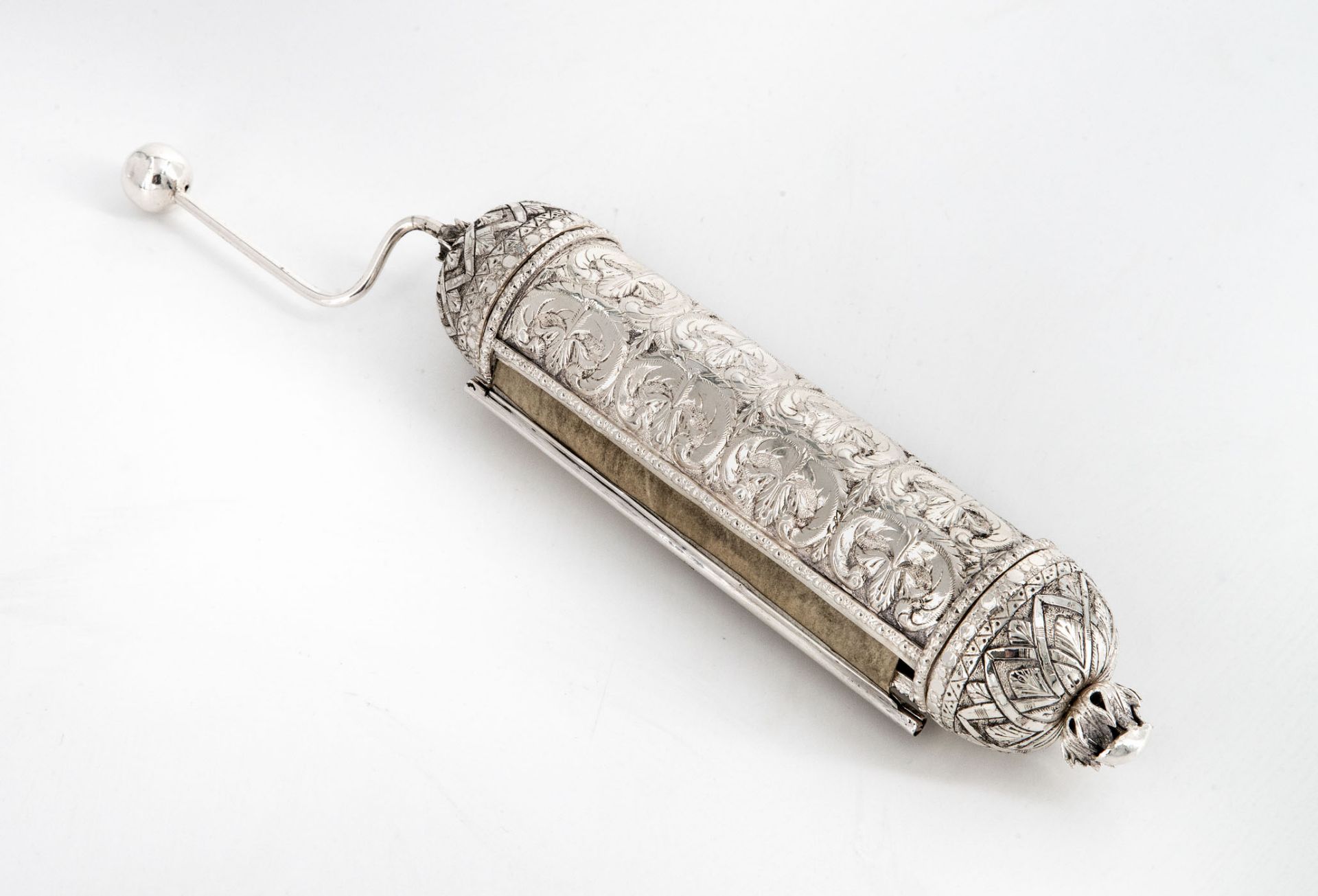 A Fine Balkan Silver Ester Scroll Case with Original Scroll on Parchment, 19th Century - Image 3 of 5