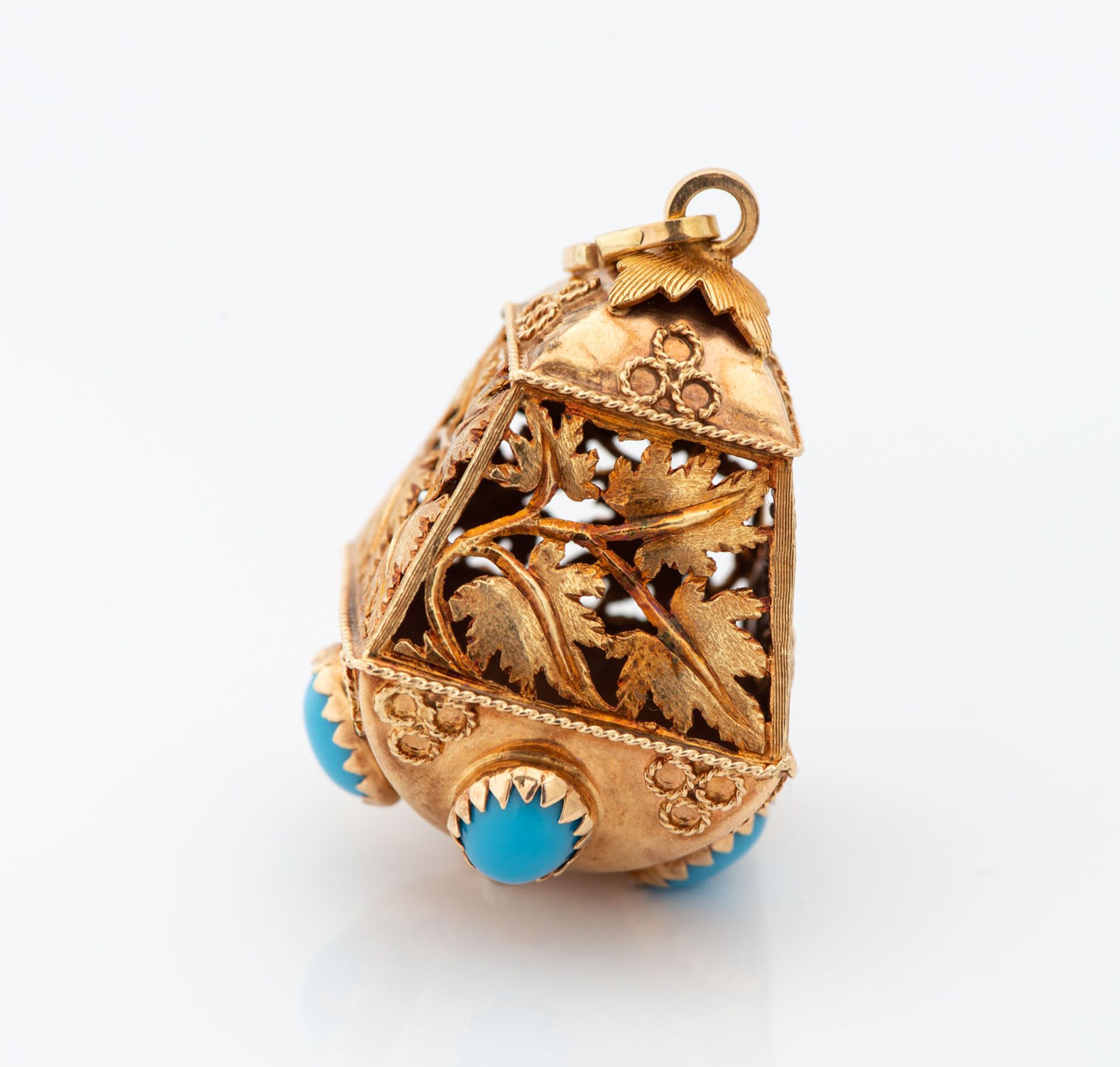 A Charming Antique 18K Gold Filigree and Turquoise Pendant