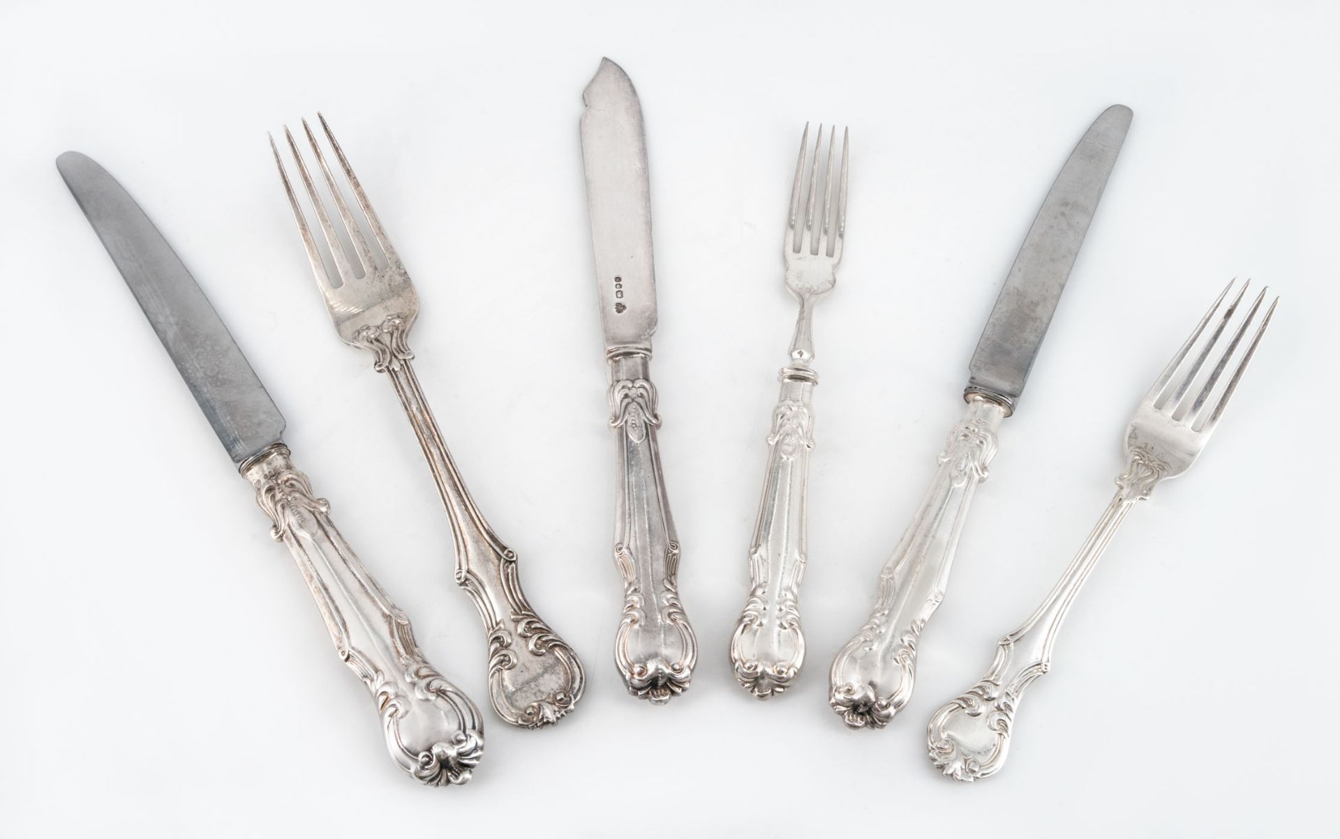 A Silver Flatware Set for 16, England, London 20th Century