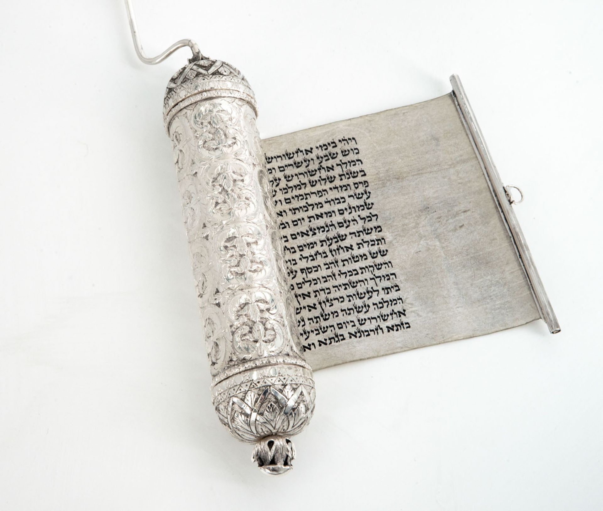 A Fine Balkan Silver Ester Scroll Case with Original Scroll on Parchment, 19th Century