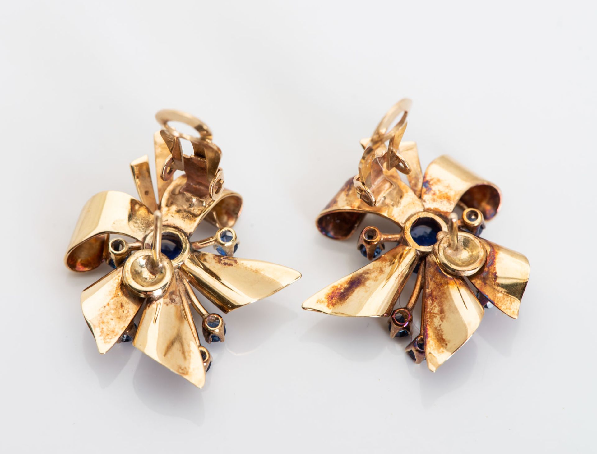 A Pair of Retro 14K Gold and Sapphire Earrings - Image 2 of 2