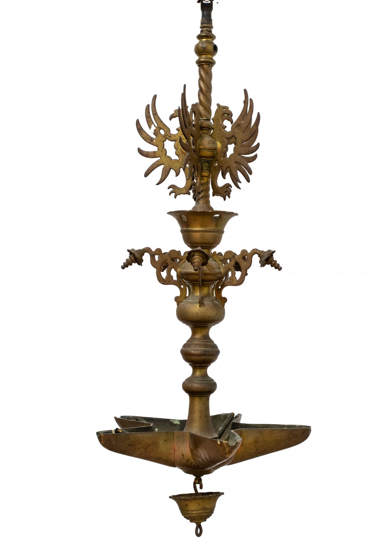 A Brass Hanging Shabbat Lamp, Late 19th Century