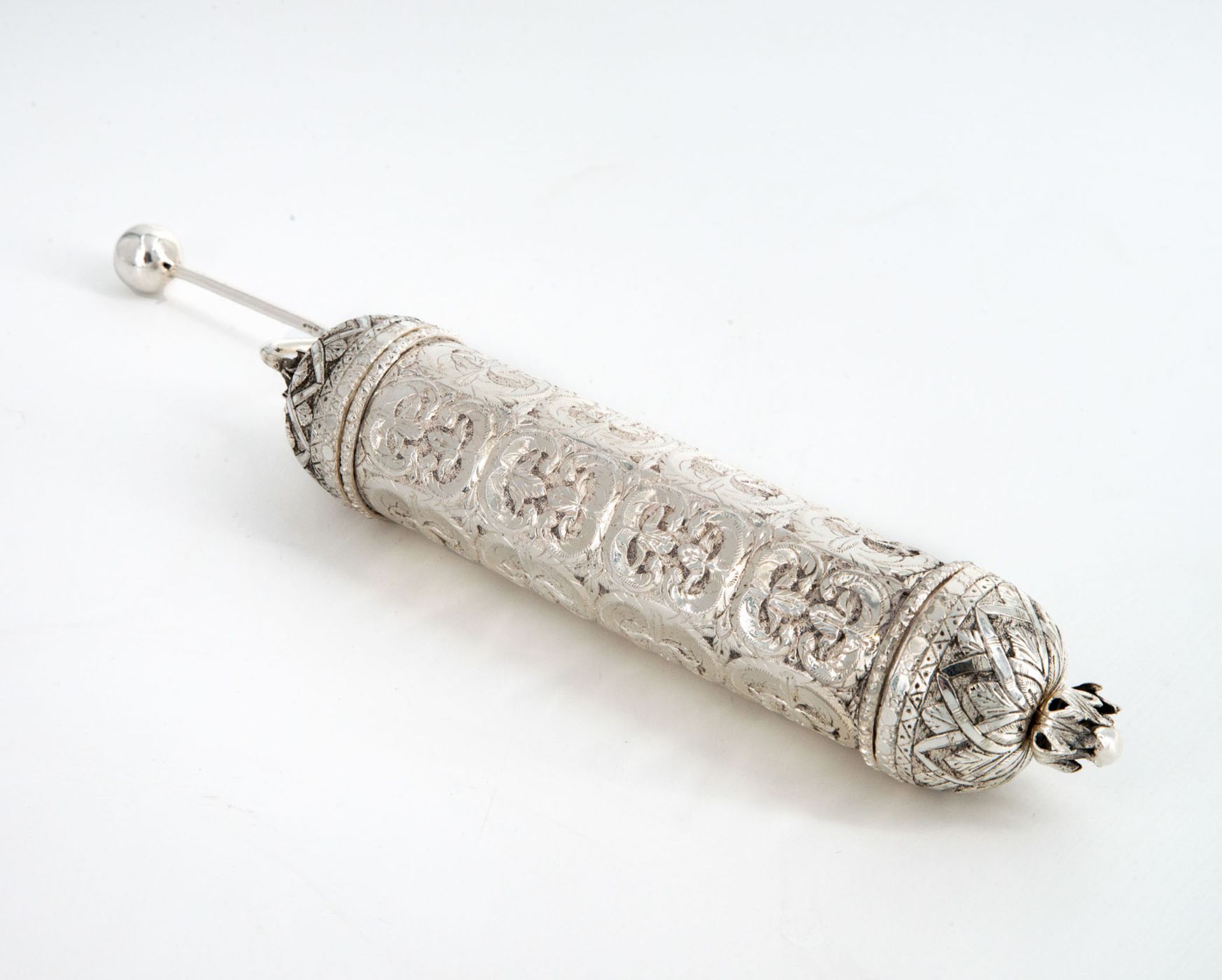 A Fine Balkan Silver Ester Scroll Case with Original Scroll on Parchment, 19th Century - Image 2 of 5