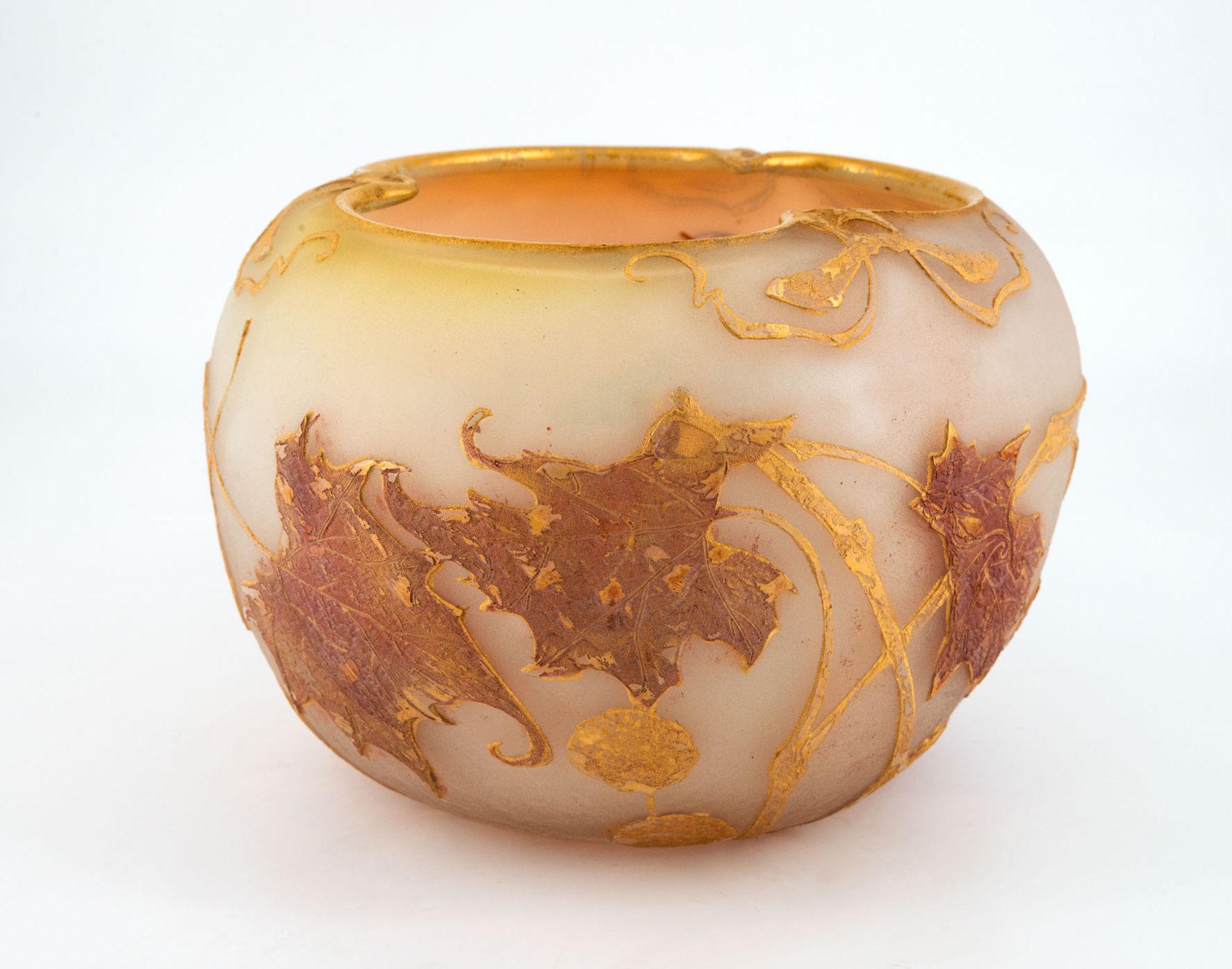 A Daum Nancy Gilt and Etched Opalescent Cameo Glass Bowl, France, ca 1910