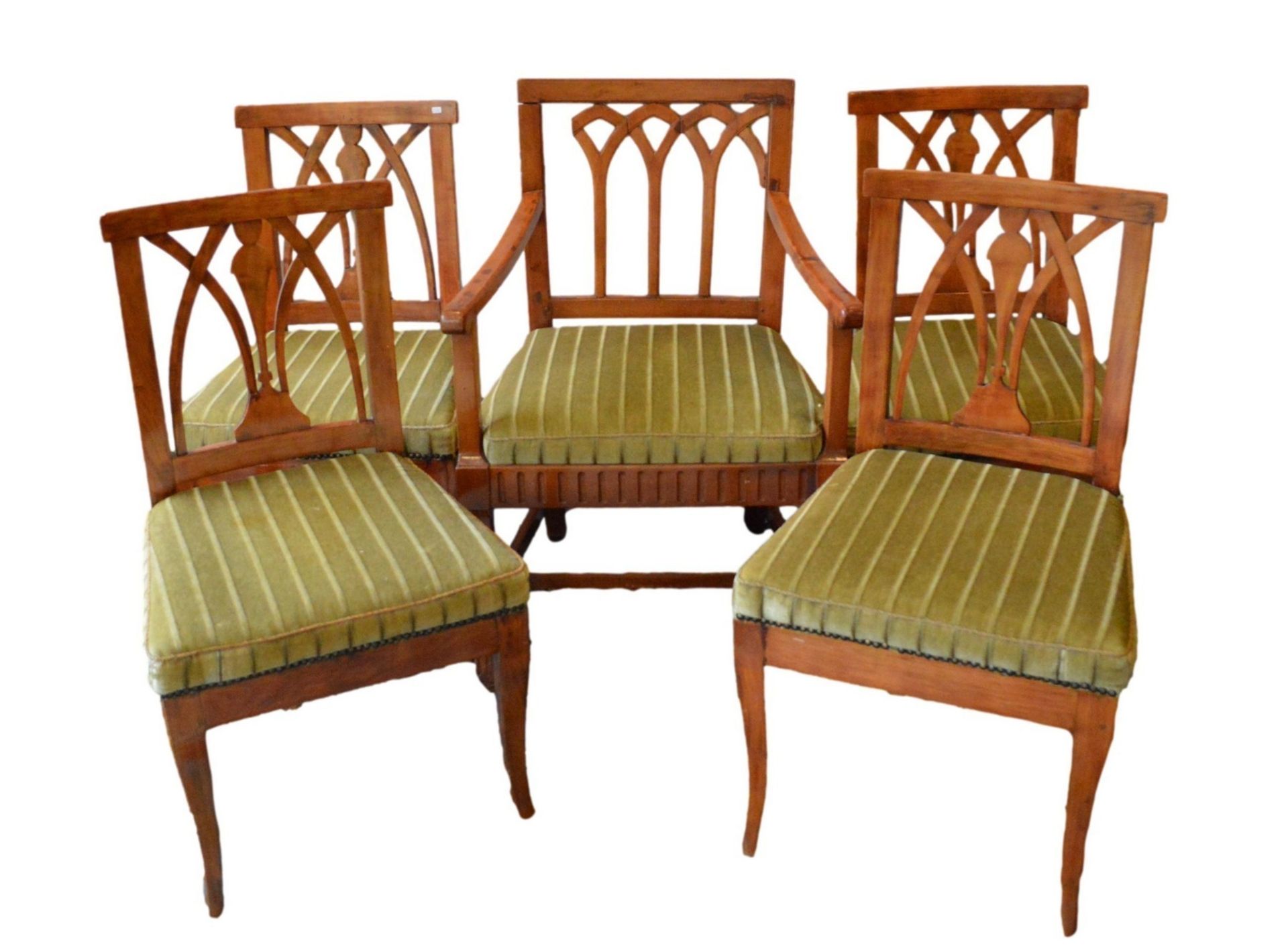 Vier Biedermeier Stühle und ein Sessel