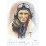 A4 Illustrated Portrait Print of Herbert Moreton Pinfold in Flying Gear by David Pritchard, Hand-sig