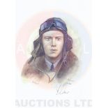 A4 Illustrated Portrait Print of Bob Doe in Flying Gear by David Pritchard, Hand-signed by Bob Doe