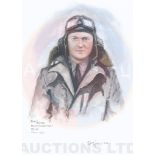 A4 Illustrated Portrait Print of Frank Joyce in Flying Gear by David Pritchard, Hand-signed by Frank