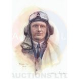 A4 Illustrated Portrait Print of Allan Wright in Flying Gear by David Pritchard, Hand-signed by Alla