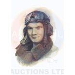 A4 Illustrated Portrait Print of Wilf Sizer in Flying Gear by David Pritchard, Hand-signed by Wilf S