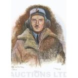 A4 Illustrated Portrait Print of R.A. Bob Kings in Flying Gear by David Pritchard, Hand-signed by R.