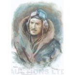 A4 Illustrated Portrait Print of Stanley Charles Widdows in Flying Gear by David Pritchard, Hand-sig