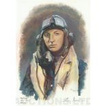 A4 Illustrated Portrait Print of Tony Iveson in Flying Gear by David Pritchard, Hand-signed by Tony