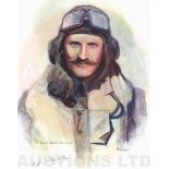 A4 Illustrated Portrait Print of Gerald Stapleton in Flying Gear by David Pritchard, Hand-signed by