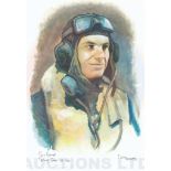 A4 Illustrated Portrait Print of Trevor Gray in Flying Gear by David Pritchard, Hand-signed by Trevo