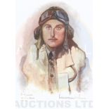 A4 Illustrated Portrait Print of William Walker in Flying Gear by David Pritchard, Hand-signed by Wi