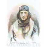 A4 Illustrated Portrait Print of A.M. Montagu-Smith in Flying Gear by David Pritchard, Hand-signed b
