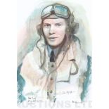 A4 Illustrated Portrait Print of David Denchfield in Flying Gear by David Pritchard, Hand-signed by