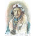 A4 Illustrated Portrait Print of Tony Whitehouse in Flying Gear by David Pritchard, Hand-signed by T