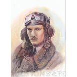 A4 Illustrated Portrait Print of James B. Coward in Flying Gear by David Pritchard, Hand-signed by J