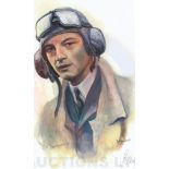 A4 Illustrated Portrait Print of John Greenwood in Flying Gear by David Pritchard, Hand-signed by Jo