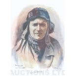 A4 Illustrated Portrait Print of John Ellacombe in Flying Gear by David Pritchard, Hand-signed by Jo