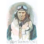 A4 Illustrated Portrait Print of Keith Ashley Lawrence in Flying Gear by David Pritchard, Hand-signe