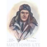A4 Illustrated Portrait Print of Byron Duckenfield in Flying Gear by David Pritchard, Hand-signed by