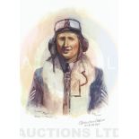 A4 Illustrated Portrait Print of Charles 'Tich' Palliser in Flying Gear by David Pritchard, Hand-sig