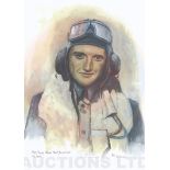 A4 Illustrated Portrait Print of Cyril Bamberger in Flying Gear by David Pritchard, Hand-signed by C