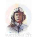 A4 Illustrated Portrait Print of Tom Neil in Flying Gear by David Pritchard, Hand-signed by Tom Neil